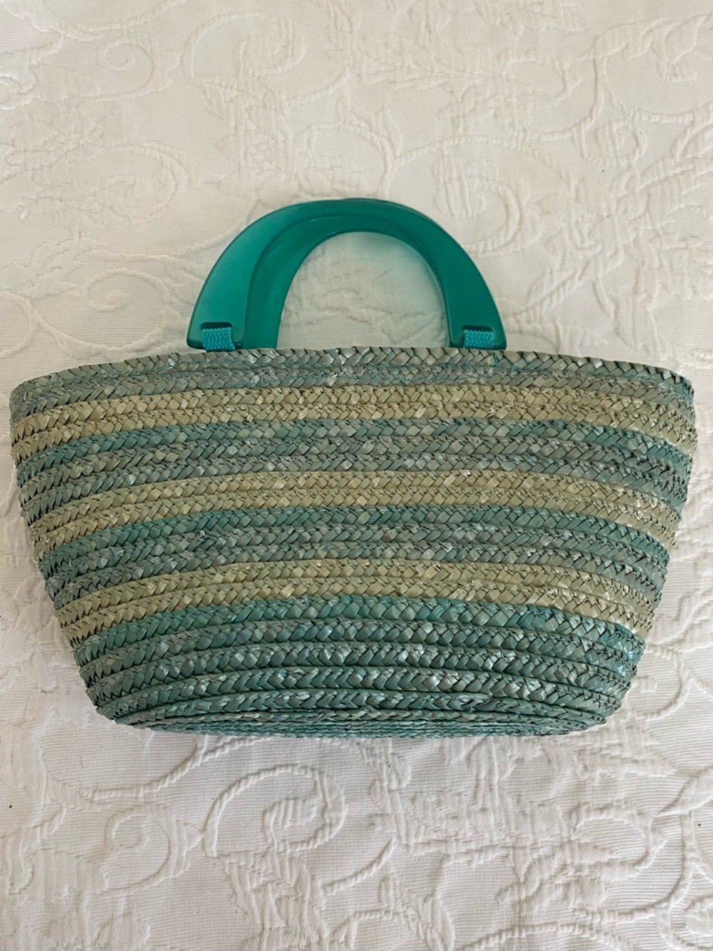 Wheat Straw Hand Bag Aqua Turquoise Green NWOT